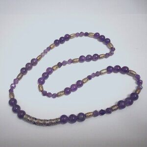 Celtic Symbol Silver and Purple Semi-Precious Amethyst Bead Necklace 22" Long